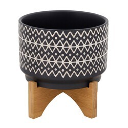 SAGEBROOK HOME 14933-04 7 INCH ABSTRACT WOODEN PLANTER ON STAND - BLACK