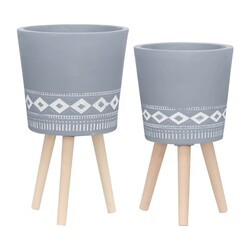 SAGEBROOK HOME 15020-04 12 INCH DIAMOND PLANTER WITH WOODEN LEGS - GRAY