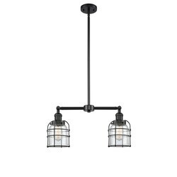 INNOVATIONS LIGHTING 209-BK-G52-CE FRANKLIN RESTORATION SMALL BELL CAGE 21 INCH TWO LIGHT CLEAR GLASS ISLAND LIGHT