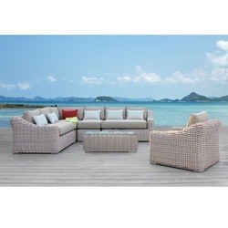 OUTSY 0AALE-R04-WH-R ALEJANDRA 6-PIECE OUTDOOR WICKER FURNITURE SET WITH COFFEE TABLE IN WHITE/GREY