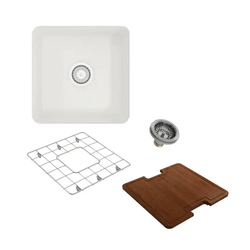 BOCCHI 1359-001-KIT1 KIT: 1359 SOTTO DUAL-MOUNT FIRECLAY 18 INCH SINGLE BOWL BAR SINK WITH PROTECTIVE BOTTOM GRID AND STRAINER AND CUSTOM-FIT CUTTING BOARD TOP
