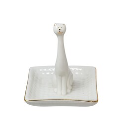 SAGEBROOK HOME 12391-07 CAT SQUARE RING HOLDER - WHITE AND GOLD