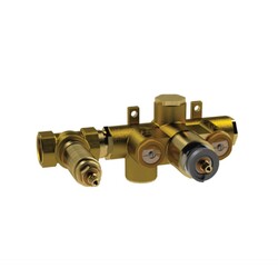 ISENBERG TVH.2693 UNIVERSAL FIXTURES 3/4 INCH HORIZONTAL THERMOSTATIC VALVE WITH INTEGRATED VOLUME CONTROL IN ROUGH BRASS