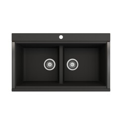 BOCCHI 1618-0126 BAVENO LUX UNDERMOUNT 33 INCH DOUBLE BOWL GRANITE COMPOSITE KITCHEN SINK WITH INTEGRATED WORKSTATION AND ACCESSORIES