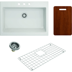 BOCCHI 1500-001-KIT1 KIT: 1500 NUOVA APRON FRONT DROP-IN FIRECLAY 34 INCH SINGLE BOWL KITCHEN SINK WITH PROTECTIVE BOTTOM GRID AND STRAINER & CUTTING BOARD