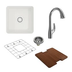 BOCCHI 1359-2024 KIT: 1359 SOTTO DUAL-MOUNT FIRECLAY 18 INCH SINGLE BOWL BAR SINK WITH PROTECTIVE BOTTOM GRID AND STRAINER AND CUSTOM-FIT CUTTING BOARD TOP WITH PAGANO 2.0 FAUCET