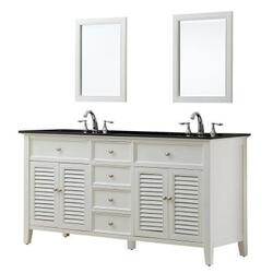 DIRECT VANITY SINK 6070D12-WBK-2M SHUTTER 70 INCH WHITE VANITY WITH BLACK GRANITE TOP AND MIRRORS