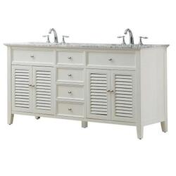 DIRECT VANITY SINK 6070D12-WWC SHUTTER 70 INCH WHITE VANITY WITH WHITE CARRARA MARBLE TOP