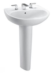 TOTO LPT241.4G SUPREME 22-7/8 X 19-5/8 INCH PEDESTAL LAVATORY WITH 4 INCH FAUCET CENTERS WITH SANAGLOSS