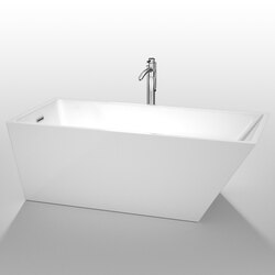 WYNDHAM COLLECTION WCBTK150167ATP11 HANNAH 67 INCH FREESTANDING BATHTUB IN WHITE WITH FLOOR MOUNTED FAUCET, DRAIN AND OVERFLOW