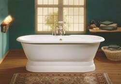 CHEVIOT 2138-BB 61 INCH REGAL CAST IRON BATHTUB WITH PEDESTAL BASE AND FLAT AREA FOR FAUCET HOLES IN BISCUIT