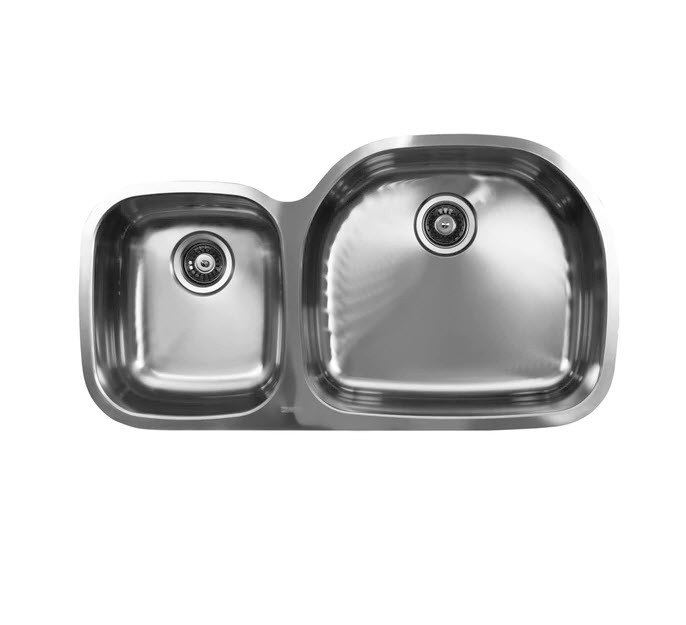 UKINOX D537.60.40.10R 37 INCH UNDERMOUNT DOUBLE BOWL SINK 10 INCH BOWL DEPTH: RIGHT HAND SIDE