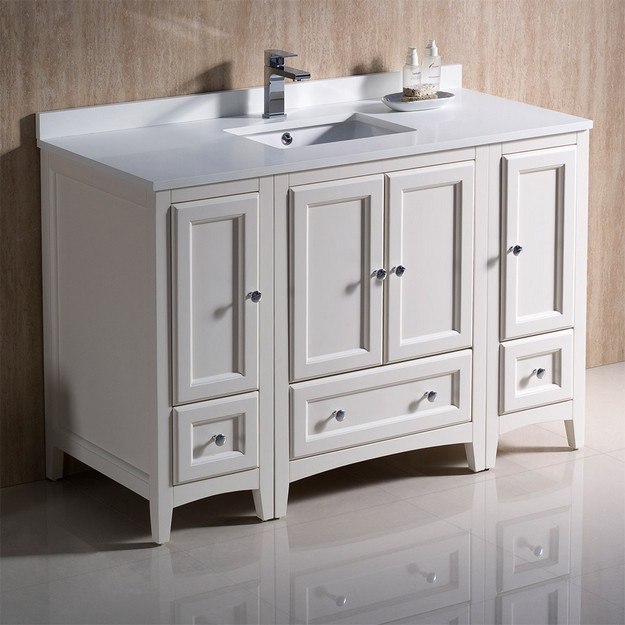 FRESCA FCB20-122412AW-CWH-U OXFORD 48 INCH ANTIQUE WHITE TRADITIONAL BATHROOM CABINETS WITH TOP AND SINK