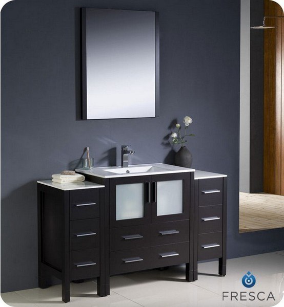 FRESCA FVN62-123012ES-UNS TORINO 54 INCH ESPRESSO MODERN BATHROOM VANITY WITH 2 SIDE CABINETS AND INTEGRATED SINK