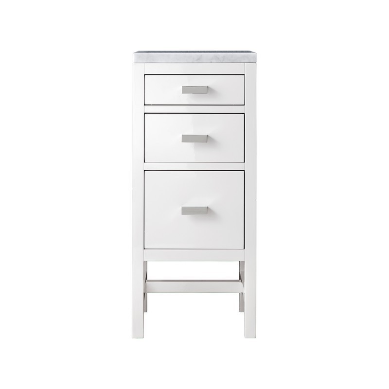 JAMES MARTIN E444-BC15-GW-3CAR ADDISON 15 INCH BASE CABINET WITH DRAWERS IN GLOSSY WHITE WITH 3 CM CARRARA MARBLE TOP