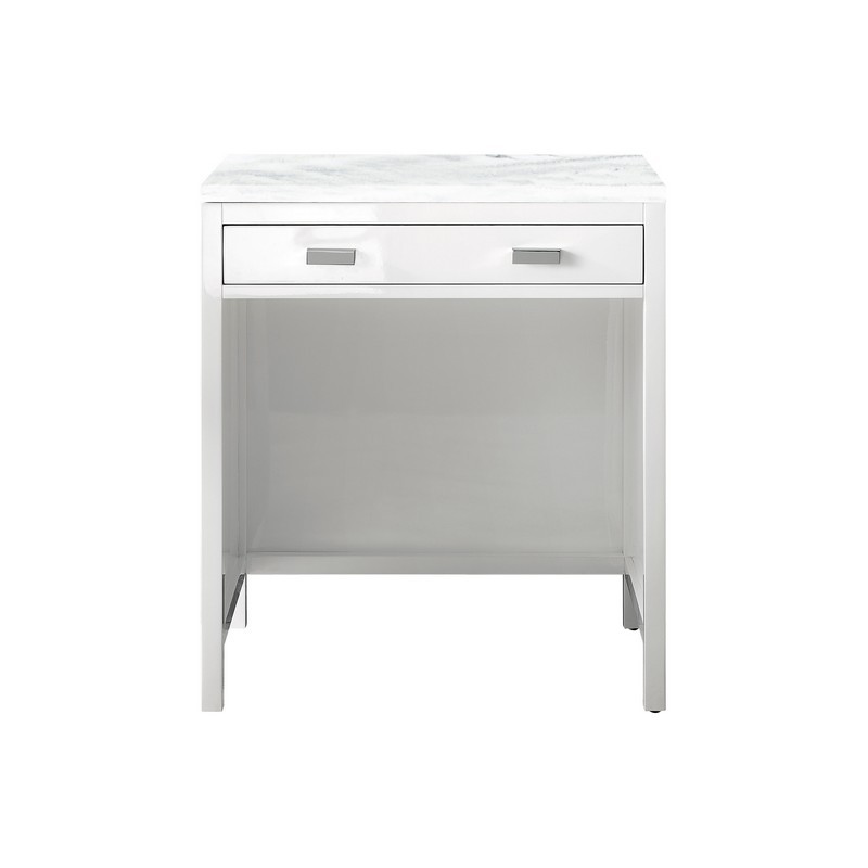 JAMES MARTIN E444-CU30-GW-3AF ADDISON 30 INCH FREE-STANDING COUNTERTOP UNIT (MAKEUP COUNTER) IN GLOSSY WHITE WITH 3 CM ARCTIC FALL SOLID SURFACE TOP