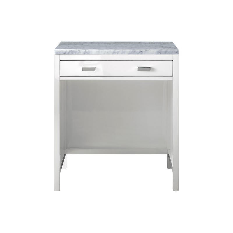 JAMES MARTIN E444-CU30-GW-3CAR ADDISON 30 INCH FREE-STANDING COUNTERTOP UNIT (MAKEUP COUNTER) IN GLOSSY WHITE WITH 3 CM CARRARA MARBLE TOP