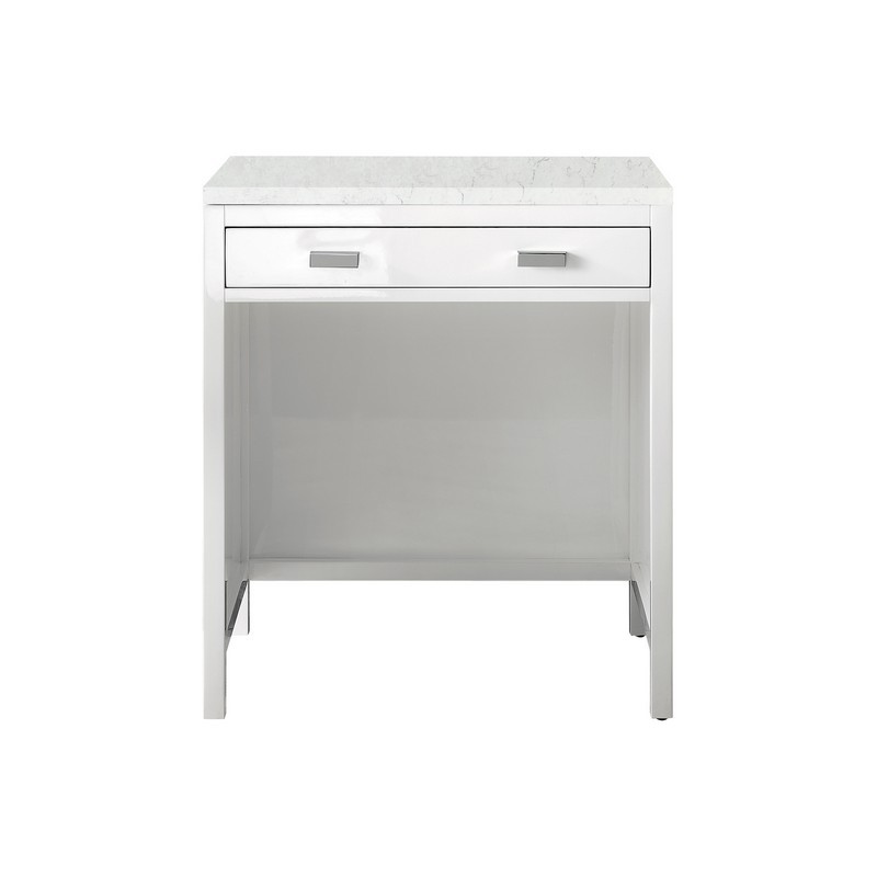 JAMES MARTIN E444-CU30-GW-3EJP ADDISON 30 INCH FREE-STANDING COUNTERTOP UNIT (MAKEUP COUNTER) IN GLOSSY WHITE WITH 3 CM ETERNAL JASMINE PEARL QUARTZ TOP