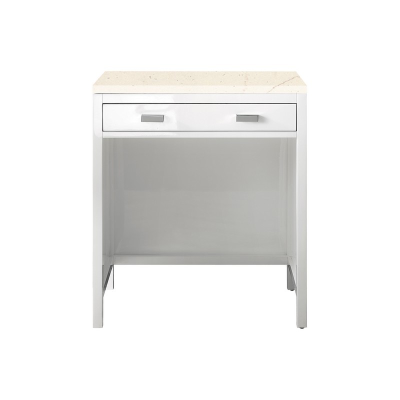 JAMES MARTIN E444-CU30-GW-3EMR ADDISON 30 INCH FREE-STANDING COUNTERTOP UNIT (MAKEUP COUNTER) IN GLOSSY WHITE WITH 3 CM ETERNAL MARFIL TOP
