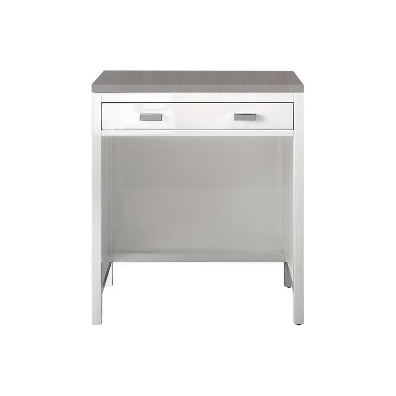 JAMES MARTIN E444-CU30-GW-3GEX ADDISON 30 INCH FREE-STANDING COUNTERTOP UNIT (MAKEUP COUNTER) IN GLOSSY WHITE WITH 3 CM GREY EXPO QUARTZ TOP