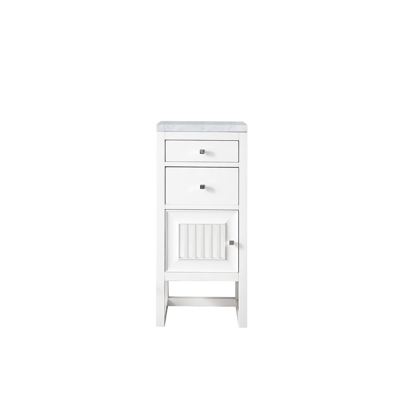 JAMES MARTIN E645-B15L-GW-3CAR ATHENS 15 INCH CABINET WITH DRAWERS AND DOOR IN GLOSSY WHITE WITH 3 CM CARRARA MARBLE TOP