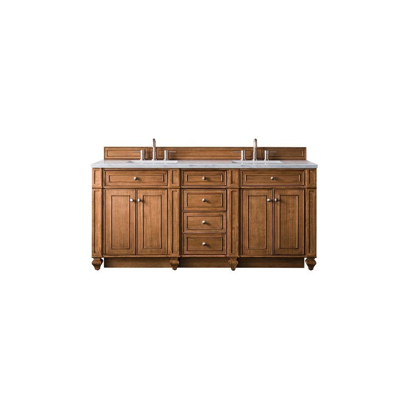 JAMES MARTIN 157-V72-SBR-3AF BRISTOL 72 INCH DOUBLE VANITY IN SADDLE BROWN WITH 3 CM ARCTIC FALL SOLID SURFACE TOP