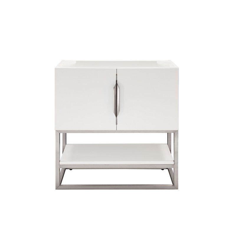 JAMES MARTIN 388-V31.5-GW-BNK COLUMBIA 31.5 INCH SINGLE VANITY CABINET IN GLOSSY WHITE AND BRUSHED NICKEL