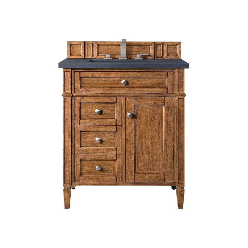 JAMES MARTIN 650-V30-SBR-3CSP BRITTANY 30 INCH SINGLE VANITY IN SADDLE BROWN WITH 3 CM CHARCOAL SOAPSTONE QUARTZ TOP