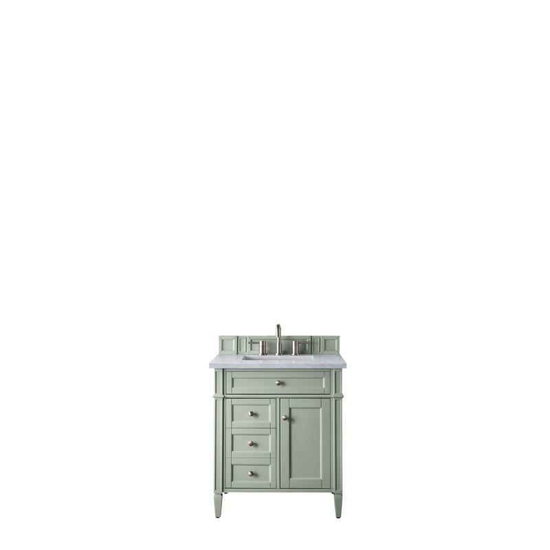 JAMES MARTIN 650-V30-SGR-3AF BRITTANY 30 INCH SINGLE VANITY IN SAGE GREEN WITH 3 CM ARCTIC FALL SOLID SURFACE TOP