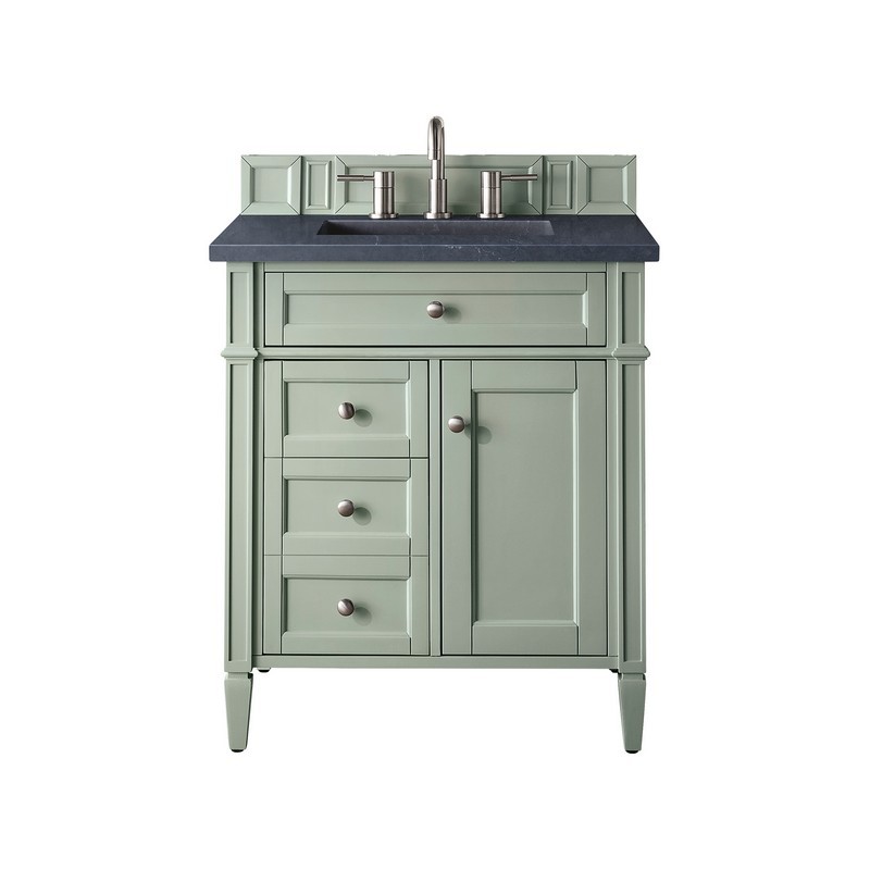 JAMES MARTIN 650-V30-SGR-3CSP BRITTANY 30 INCH SINGLE VANITY IN SAGE GREEN WITH 3 CM CHARCOAL SOAPSTONE QUARTZ TOP