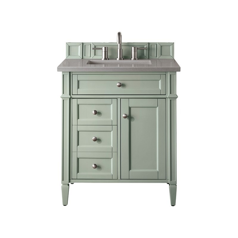 JAMES MARTIN 650-V30-SGR-3GEX BRITTANY 30 INCH SINGLE VANITY IN SAGE GREEN WITH 3 CM GREY EXPO QUARTZ TOP