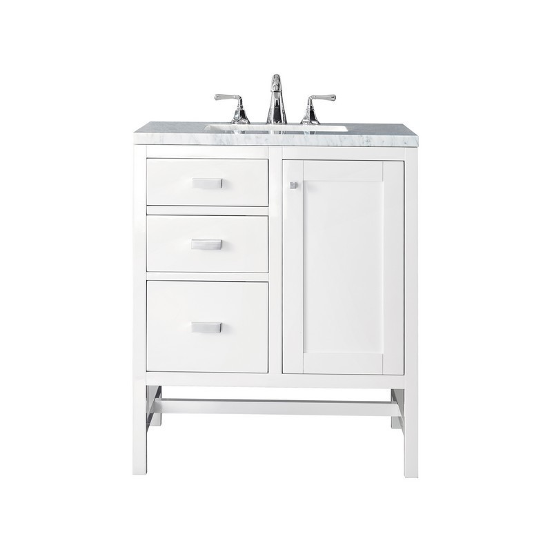 JAMES MARTIN E444-V30-GW-3AF ADDISON 30 INCH SINGLE VANITY CABINET IN GLOSSY WHITE WITH 3 CM ARCTIC FALL SOLID SURFACE COUNTERTOP