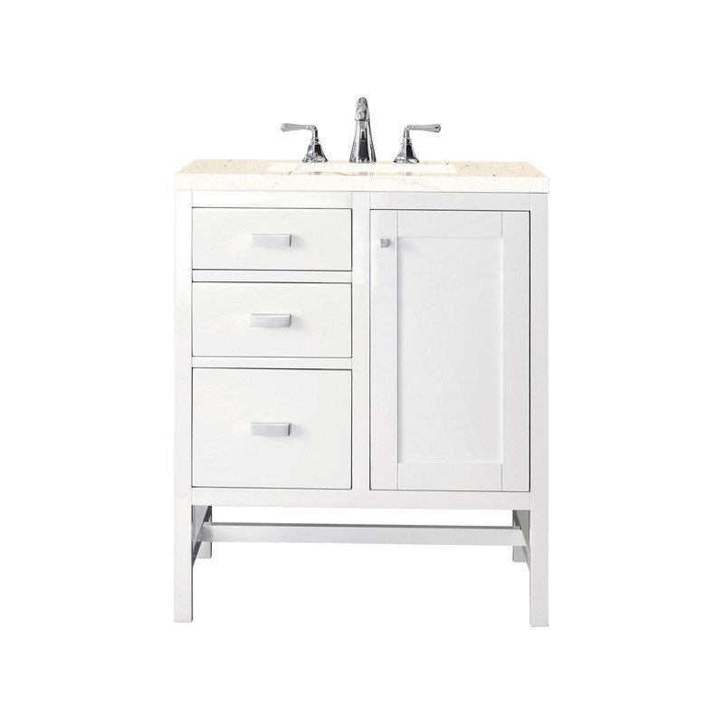 JAMES MARTIN E444-V30-GW-3EMR ADDISON 30 INCH SINGLE VANITY CABINET IN GLOSSY WHITE WITH 3 CM ETERNAL MARFIL TOP