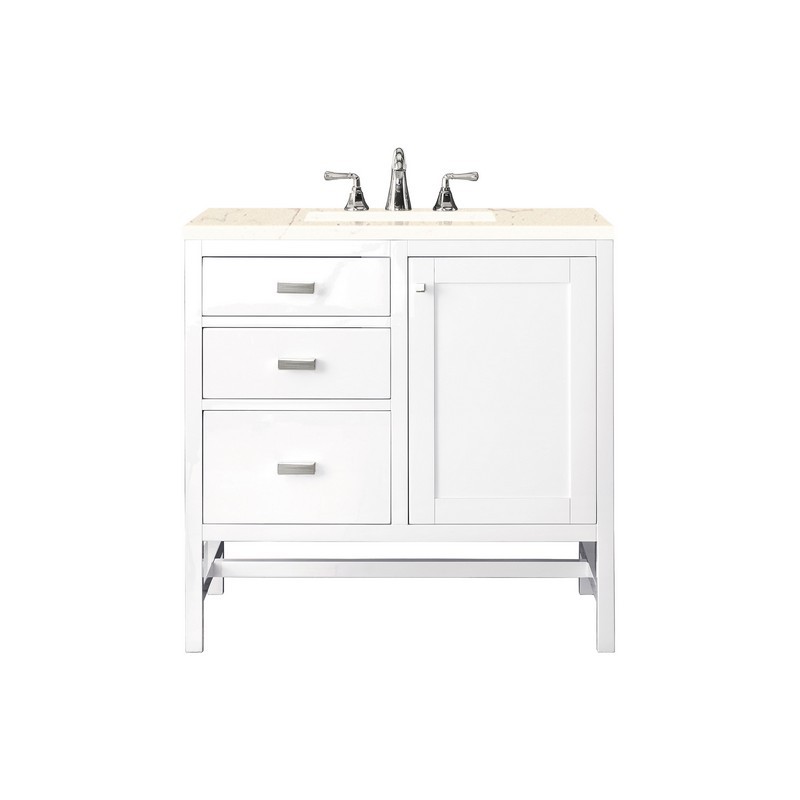 JAMES MARTIN E444-V36-GW-3EMR ADDISON 36 INCH SINGLE VANITY CABINET IN GLOSSY WHITE WITH 3 CM ETERNAL MARFIL TOP