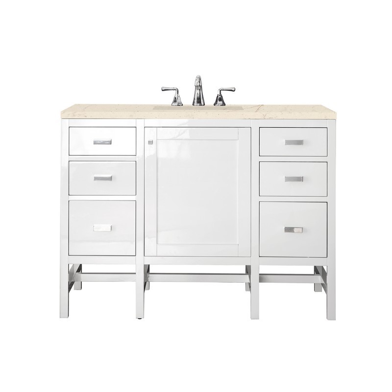 JAMES MARTIN E444-V48-GW-3EMR ADDISON 48 INCH SINGLE VANITY CABINET IN GLOSSY WHITE WITH 3 CM ETERNAL MARFIL TOP