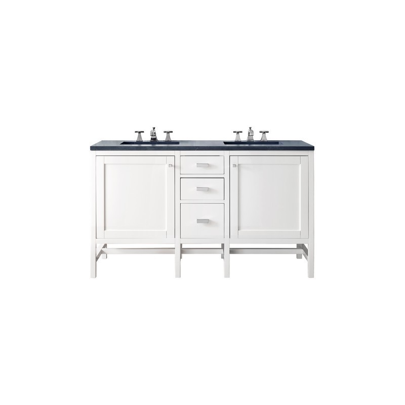 JAMES MARTIN E444-V60D-GW-3CSP ADDISON 60 INCH DOUBLE VANITY CABINET IN GLOSSY WHITE WITH 3 CM CHARCOAL SOAPSTONE QUARTZ TOP