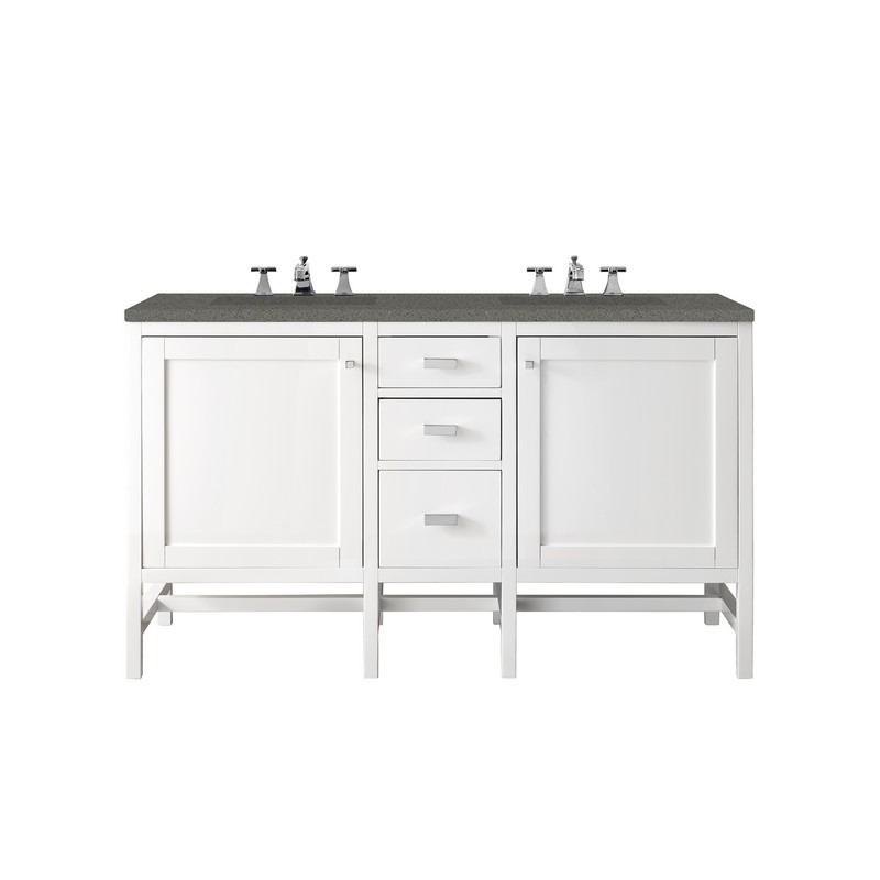 JAMES MARTIN E444-V60D-GW-3GEX ADDISON 60 INCH DOUBLE VANITY CABINET IN GLOSSY WHITE WITH 3 CM GREY EXPO QUARTZ TOP