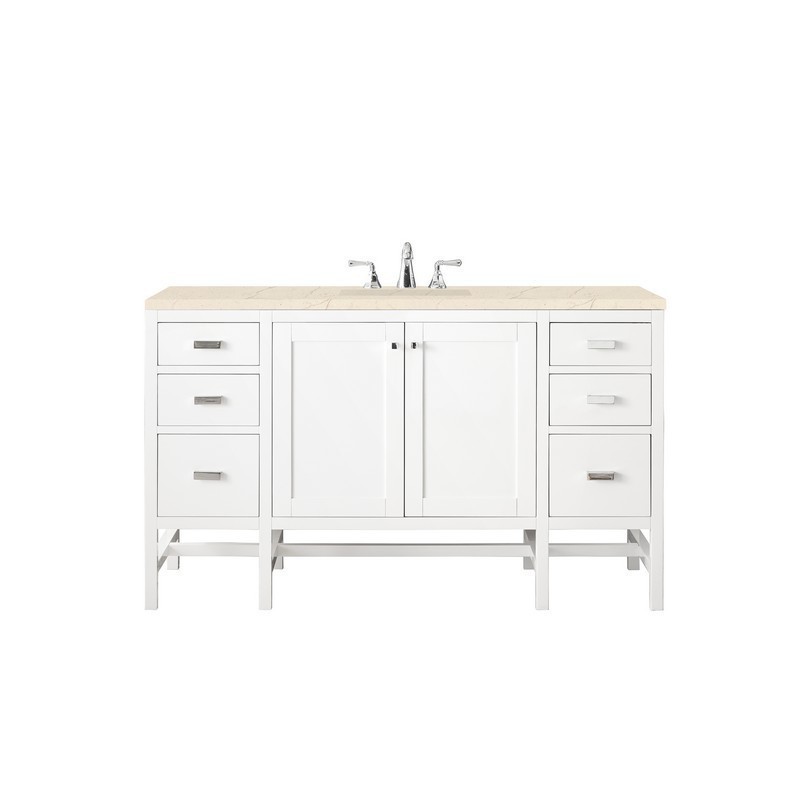 JAMES MARTIN E444-V60S-GW-3EMR ADDISON 60 INCH SINGLE VANITY CABINET IN GLOSSY WHITE WITH 3 CM ETERNAL MARFIL TOP