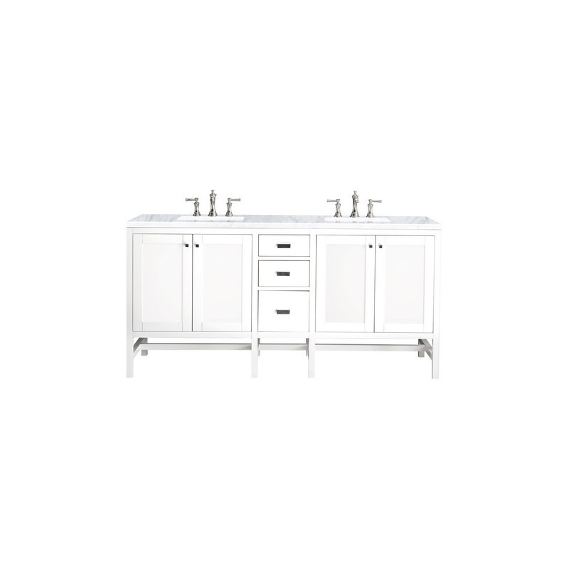 JAMES MARTIN E444-V72-GW-3CAR ADDISON 72 INCH DOUBLE VANITY CABINET IN GLOSSY WHITE WITH 3 CM CARRARA WHITE TOP