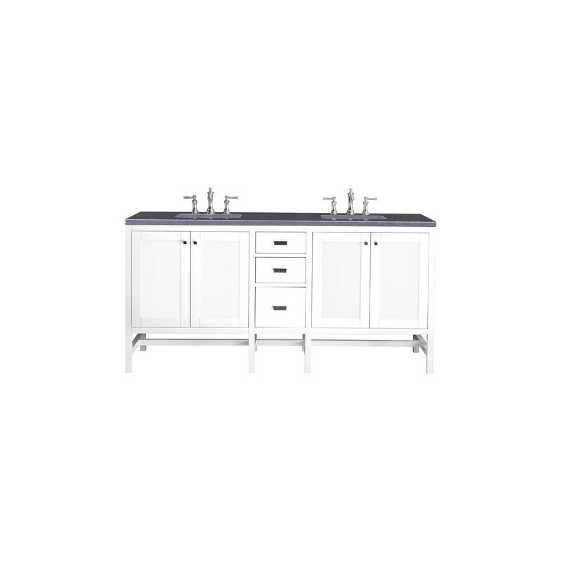 JAMES MARTIN E444-V72-GW-3CSP ADDISON 72 INCH DOUBLE VANITY CABINET IN GLOSSY WHITE WITH 3 CM CHARCOAL SOAPSTONE QUARTZ TOP