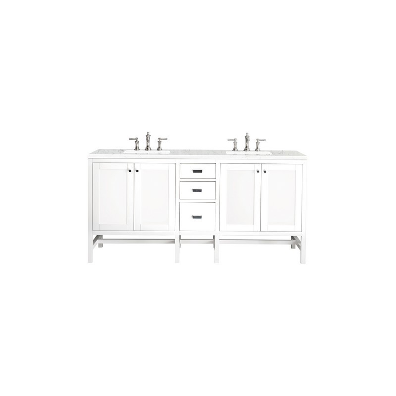 JAMES MARTIN E444-V72-GW-3EJP ADDISON 72 INCH DOUBLE VANITY CABINET IN GLOSSY WHITE WITH 3 CM ETERNAL JASMINE PEARL QUARTZ TOP