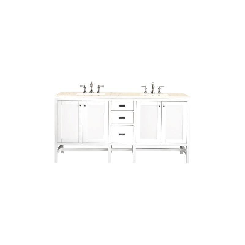 JAMES MARTIN E444-V72-GW-3EMR ADDISON 72 INCH DOUBLE VANITY CABINET IN GLOSSY WHITE WITH 3 CM ETERNAL MARFIL TOP
