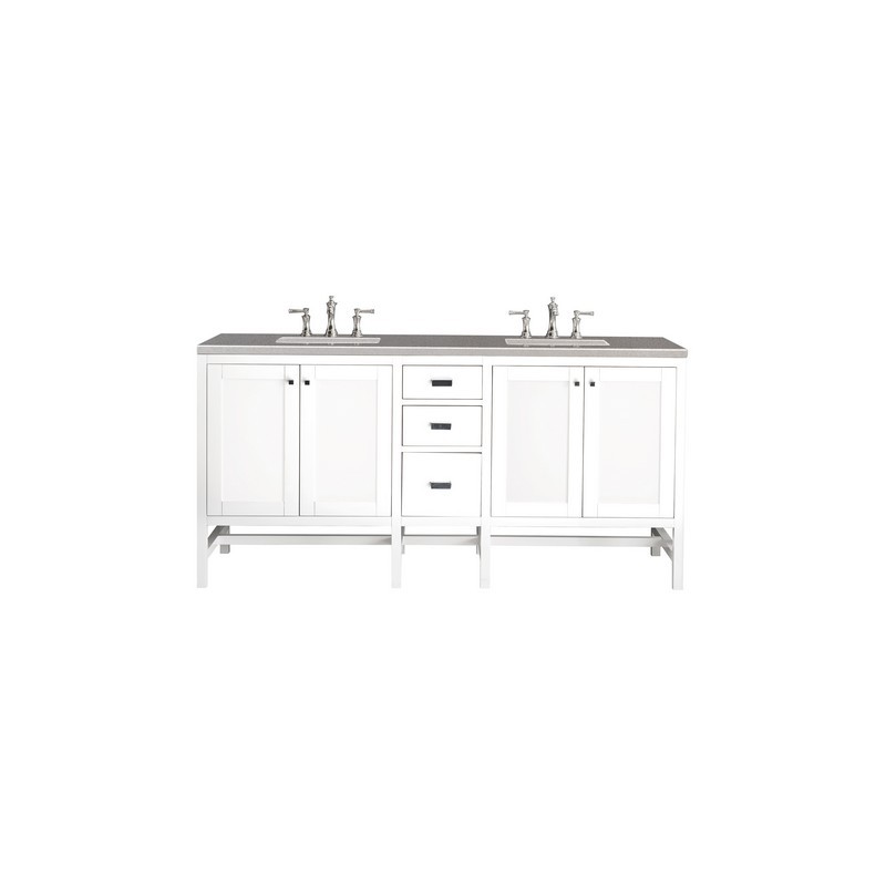 JAMES MARTIN E444-V72-GW-3GEX ADDISON 72 INCH DOUBLE VANITY CABINET IN GLOSSY WHITE WITH 3 CM GREY EXPO QUARTZ TOP