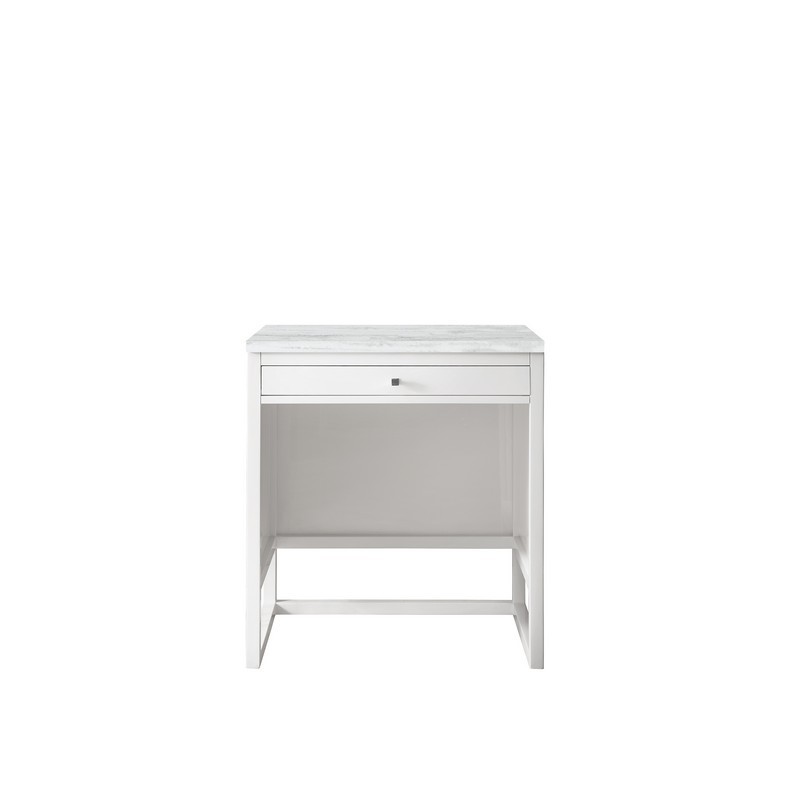 JAMES MARTIN E645-DU30-GW-3AF ATHENS 30 INCH COUNTERTOP UNIT (MAKEUP COUNTER) IN GLOSSY WHITE WITH 3 CM ARCTIC FALL SOLID SURFACE TOP
