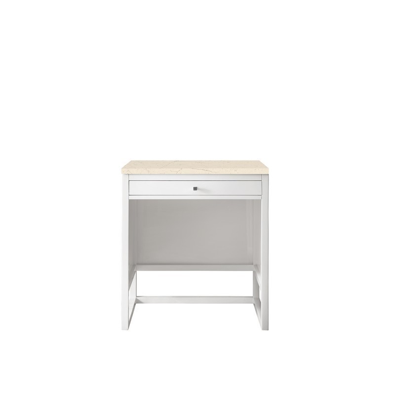 JAMES MARTIN E645-DU30-GW-3EMR ATHENS 30 INCH COUNTERTOP UNIT (MAKEUP COUNTER) IN GLOSSY WHITE WITH 3 CM ETERNAL MARFIL TOP