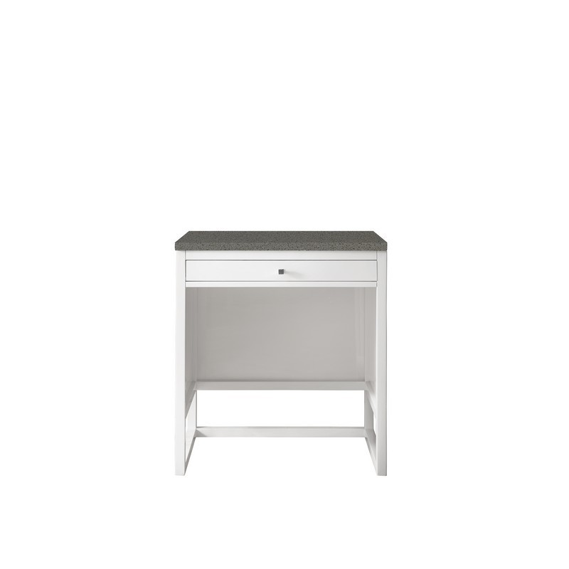 JAMES MARTIN E645-DU30-GW-3GEX ATHENS 30 INCH COUNTERTOP UNIT (MAKEUP COUNTER) IN GLOSSY WHITE WITH 3 CM GREY EXPO QUARTZ TOP