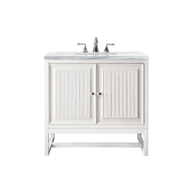 JAMES MARTIN E645-V30-GW-3AF ATHENS 30 INCH SINGLE VANITY CABINET IN GLOSSY WHITE WITH 3 CM ARCTIC FALL SOLID SURFACE COUNTERTOP