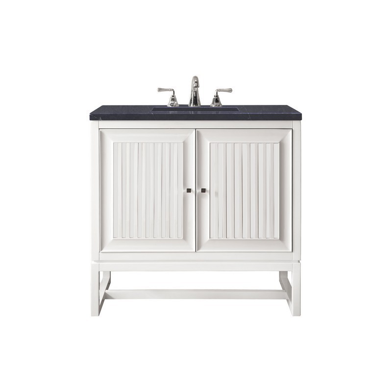 JAMES MARTIN E645-V30-GW-3CSP ATHENS 30 INCH SINGLE VANITY CABINET IN GLOSSY WHITE WITH 3 CM CHARCOAL SOAPSTONE QUARTZ TOP