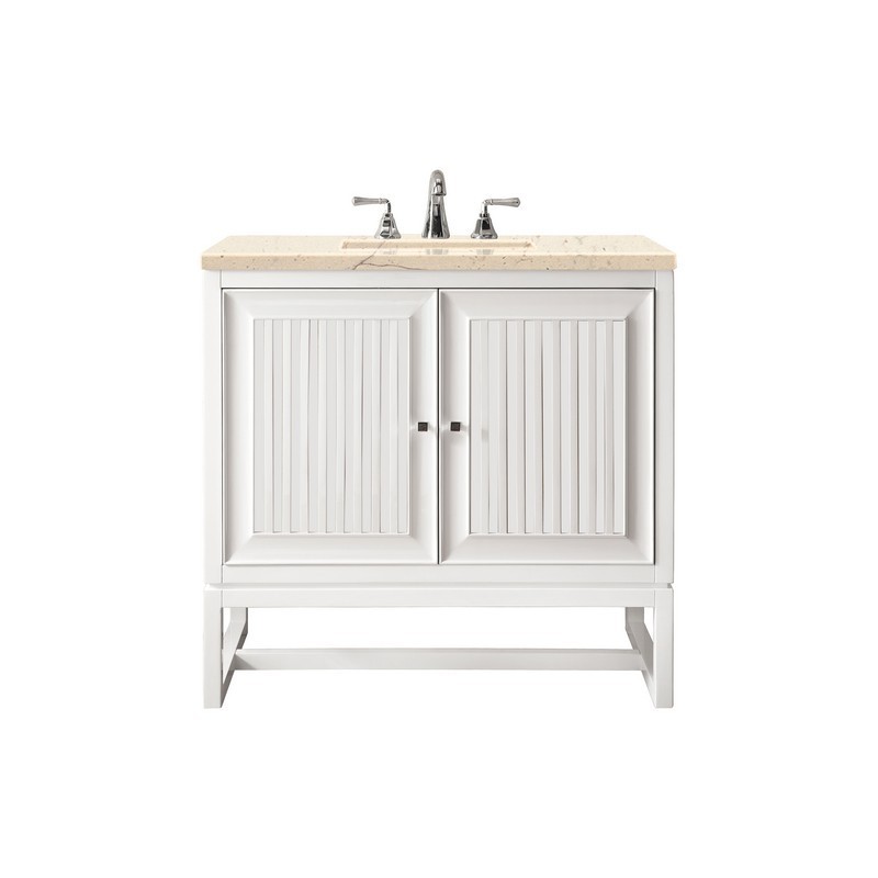 JAMES MARTIN E645-V30-GW-3EMR ATHENS 30 INCH SINGLE VANITY CABINET IN GLOSSY WHITE WITH 3 CM ETERNAL MARFIL TOP