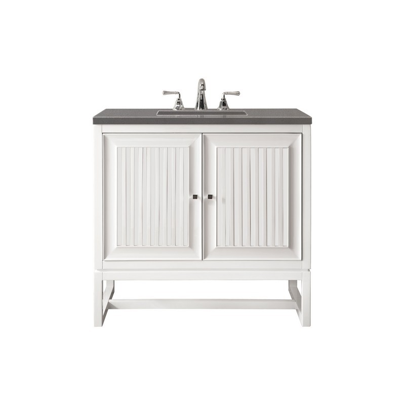 JAMES MARTIN E645-V30-GW-3GEX ATHENS 30 INCH SINGLE VANITY CABINET IN GLOSSY WHITE WITH 3 CM GREY EXPO QUARTZ TOP